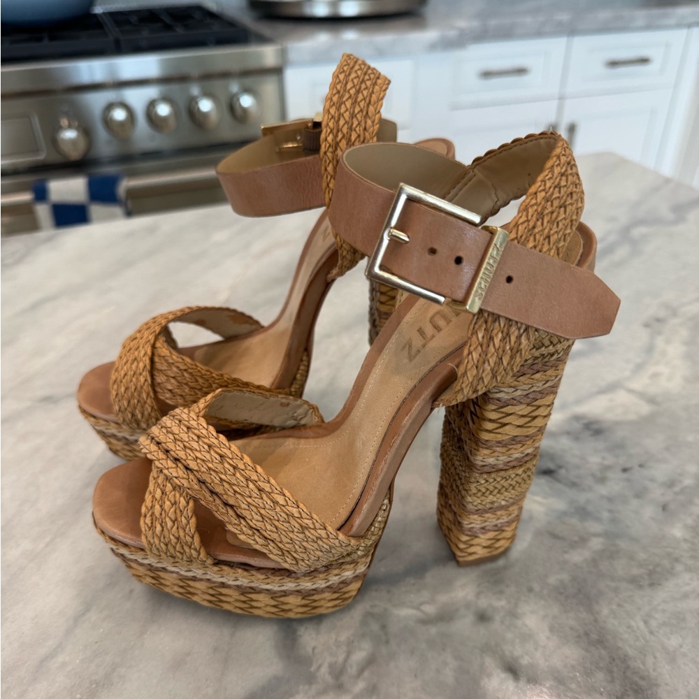 SCHUTZ Tan Woven Platform Sandals